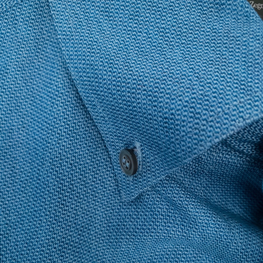Ermenegildo Zegna Button Down Mens Shirt XL Blue Textured Long Sleeve All Cotton - Picture 7 of 15